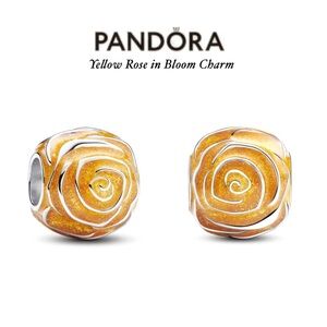 PANDORA Yellow Rose in Bloom Charm w/box